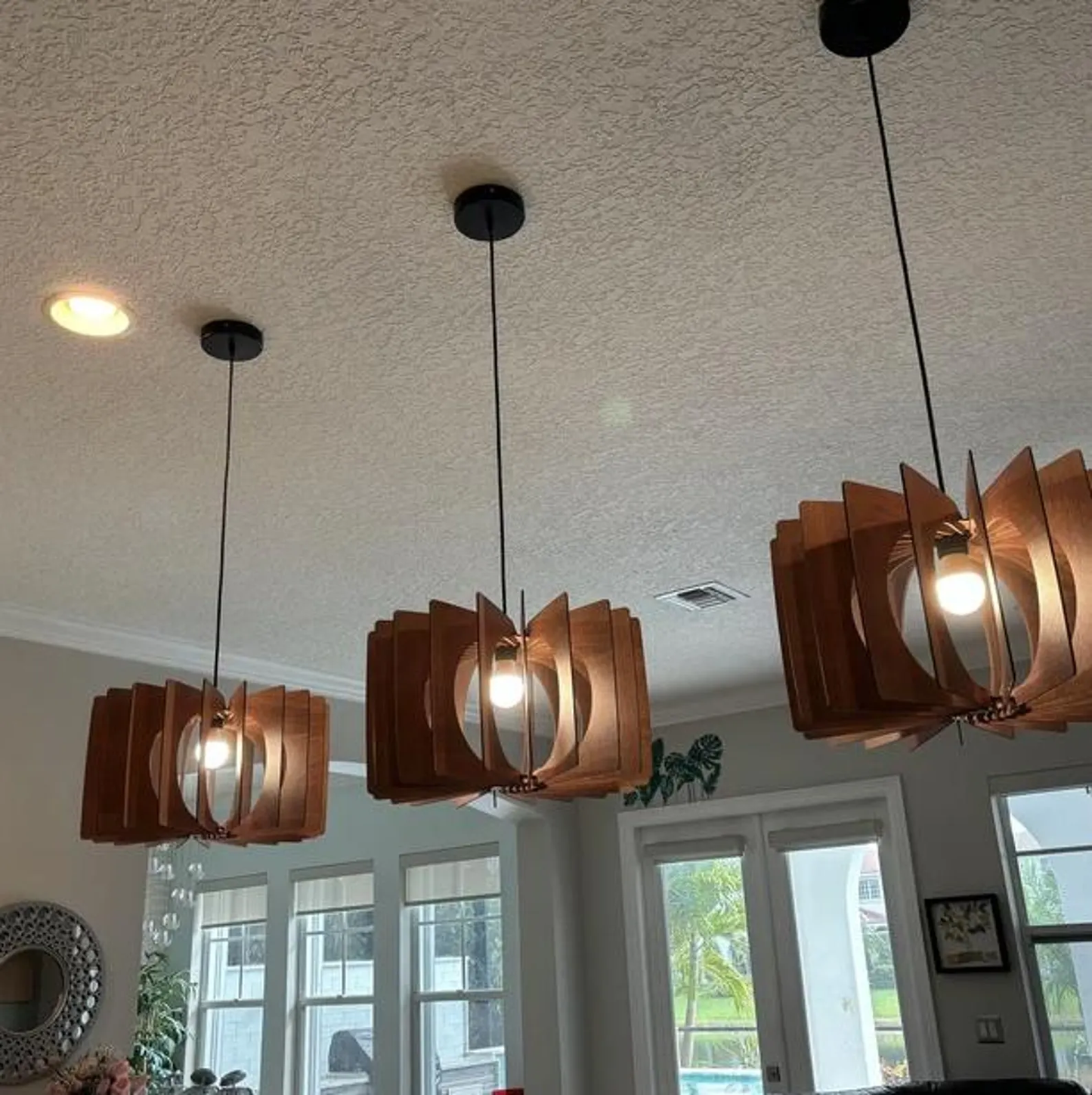 Wood Chandelier, Handmade Light, Kitchen Island, Mid Century Design